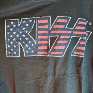 KISS Band Logo American Flag Graphic T Shirt Rock Concert Tee Black 2XL